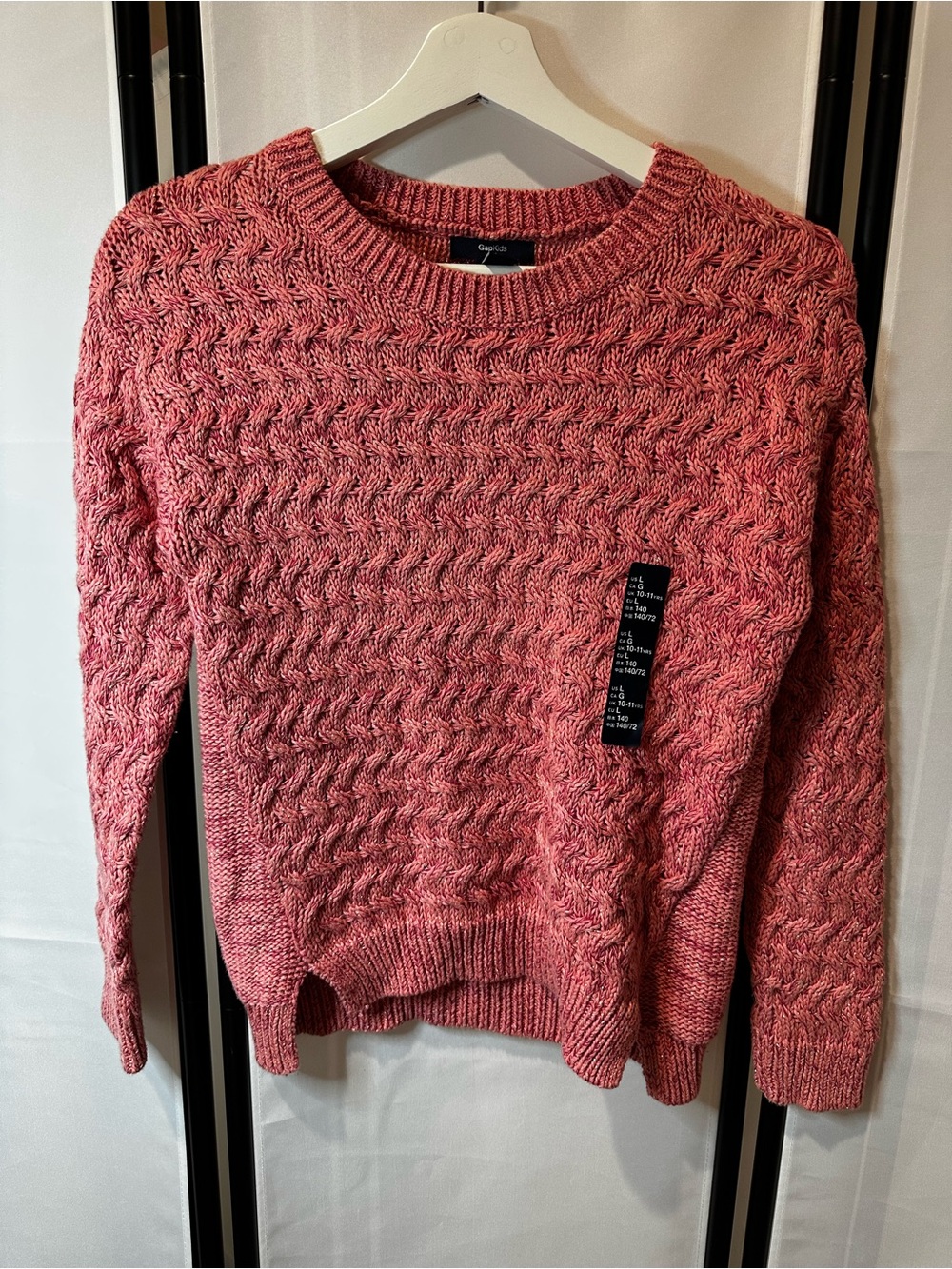 Gap Kids Girls L 10-11 Pink Cable Knit Cotton Sweater Metallic New